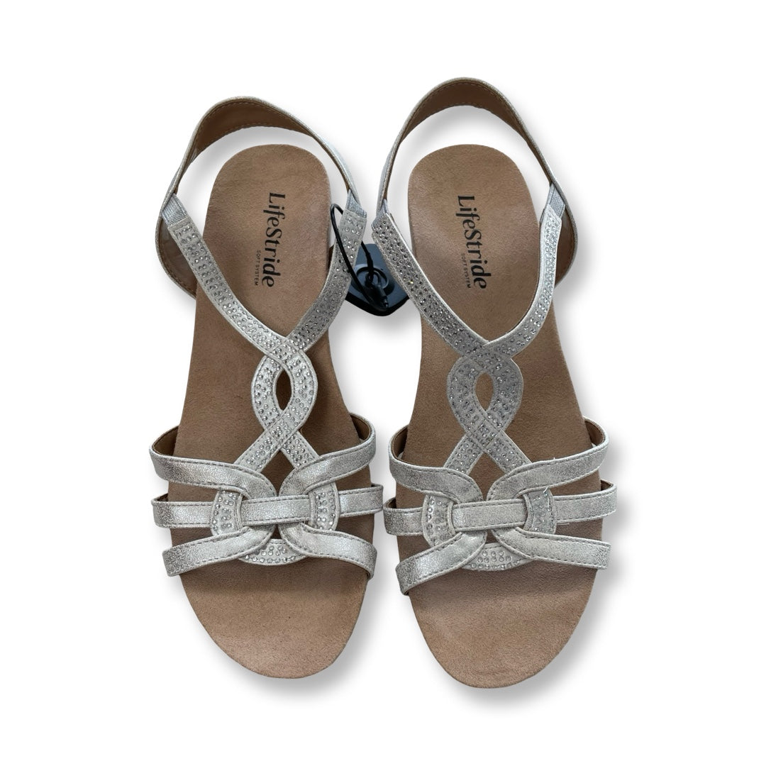 Sandals Heels Wedge By Life Stride In Silver, Size:7