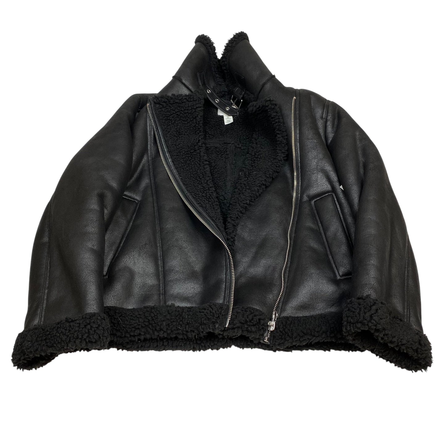 Jacket Faux Fur & Sherpa By H&M In Black, Size:L