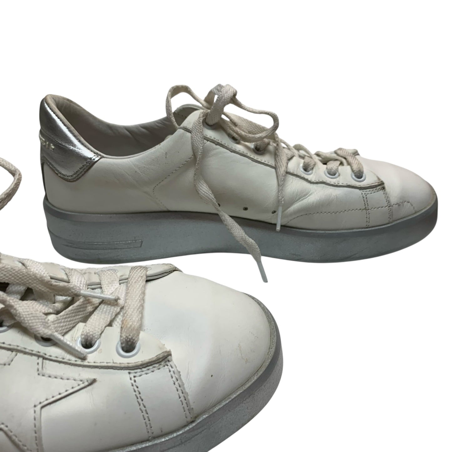 Shoes Luxury Designer By Golden Goose In Silver & White, Size: 9
