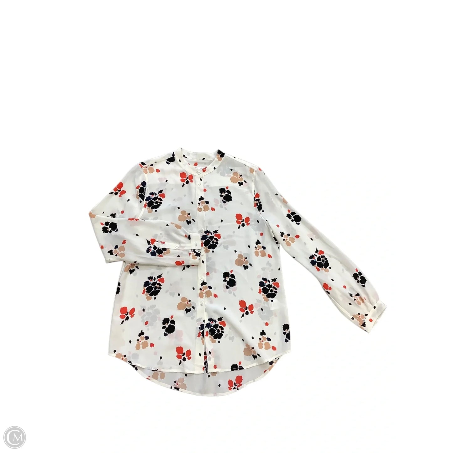 Blouse Long Sleeve By Equipment In Cream & Orange, Size: M