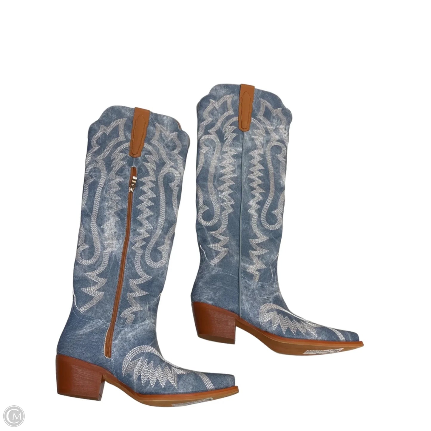 Boots Knee Flats By Clothes Mentor In Blue & Tan, Size: 8