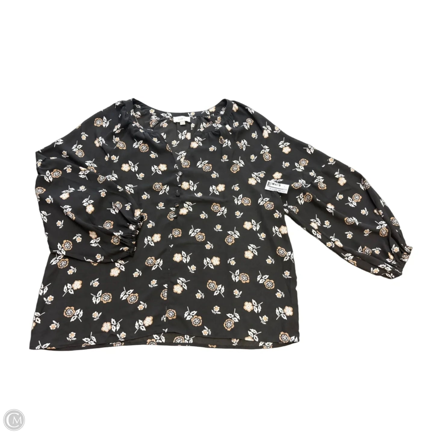 Top Long Sleeve By Loft In Black & Cream, Size: Xl