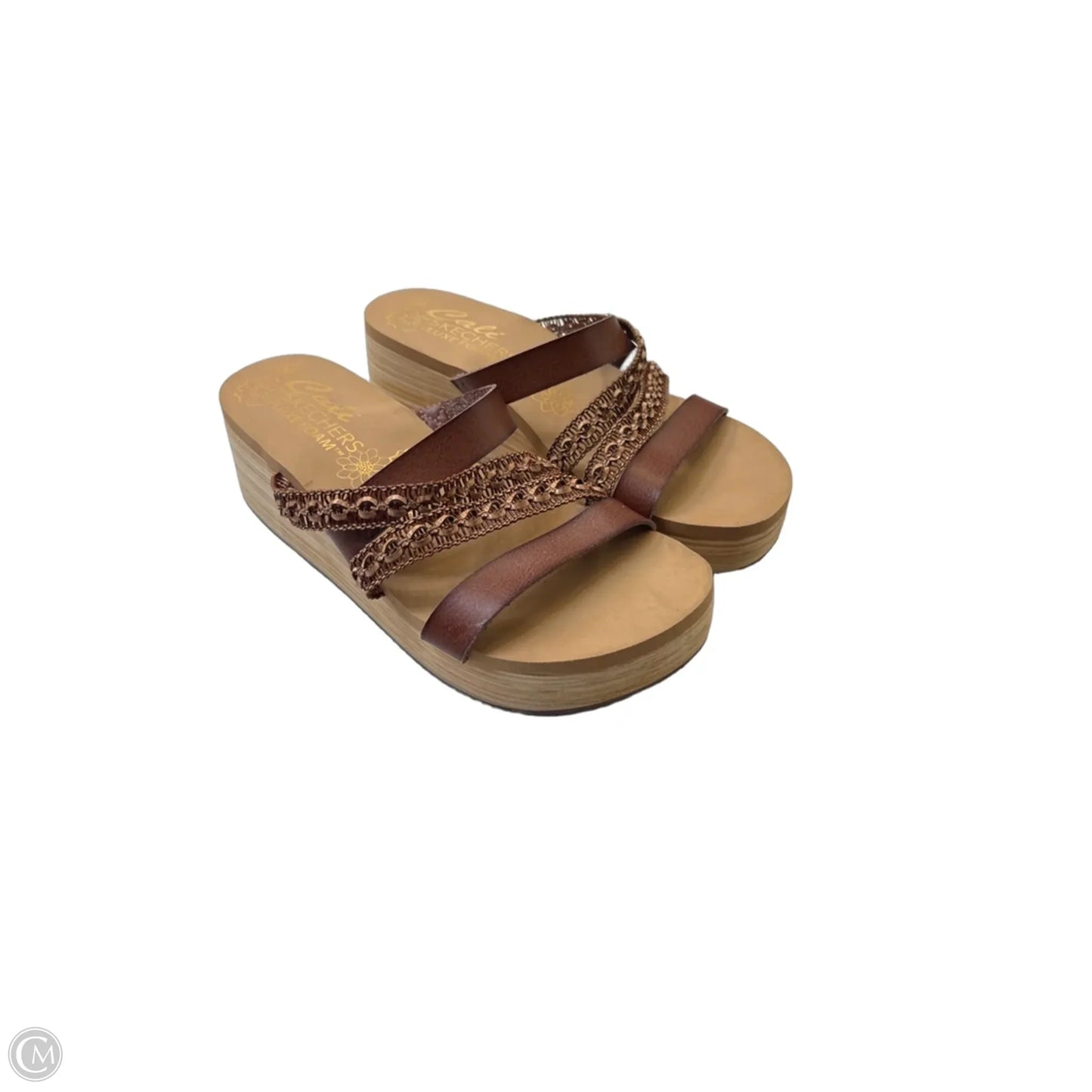 Sandals Heels Wedge By Skechers In Brown & Tan, Size: 8