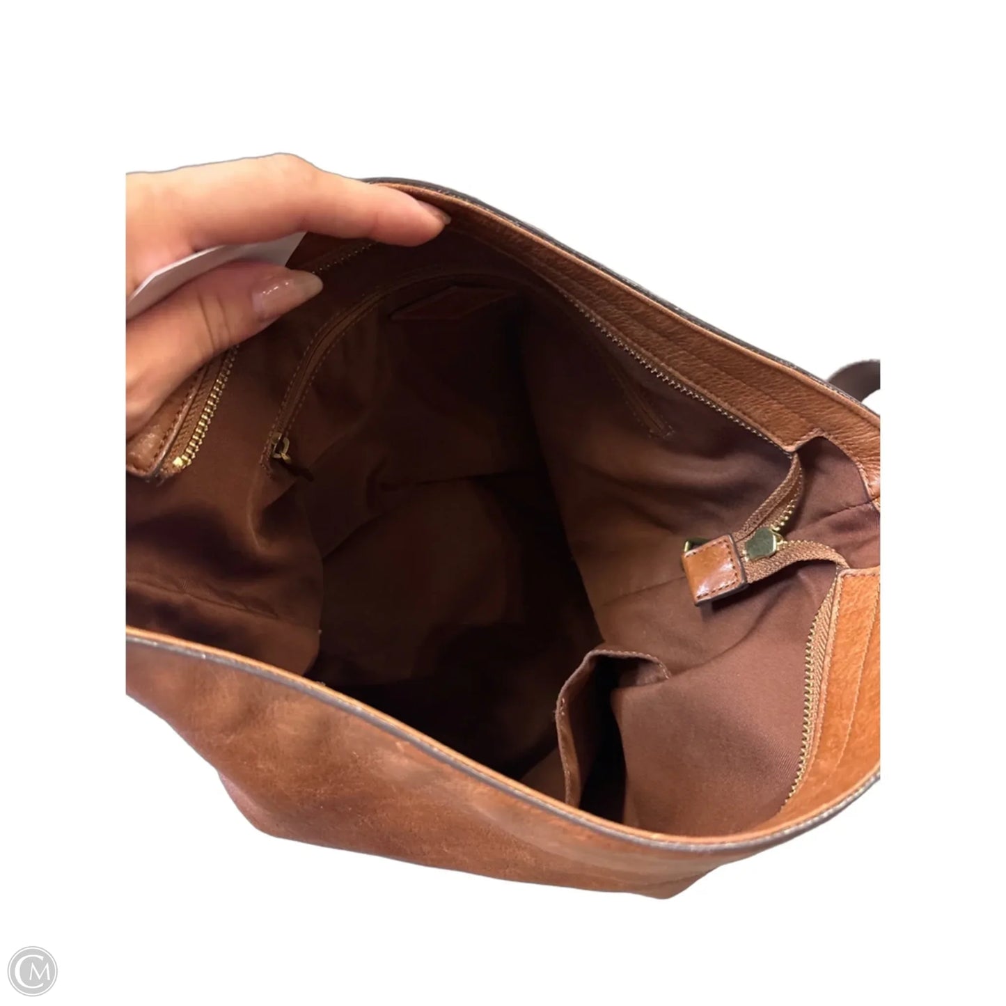Handbag Leather By Fossil, Size: Medium
