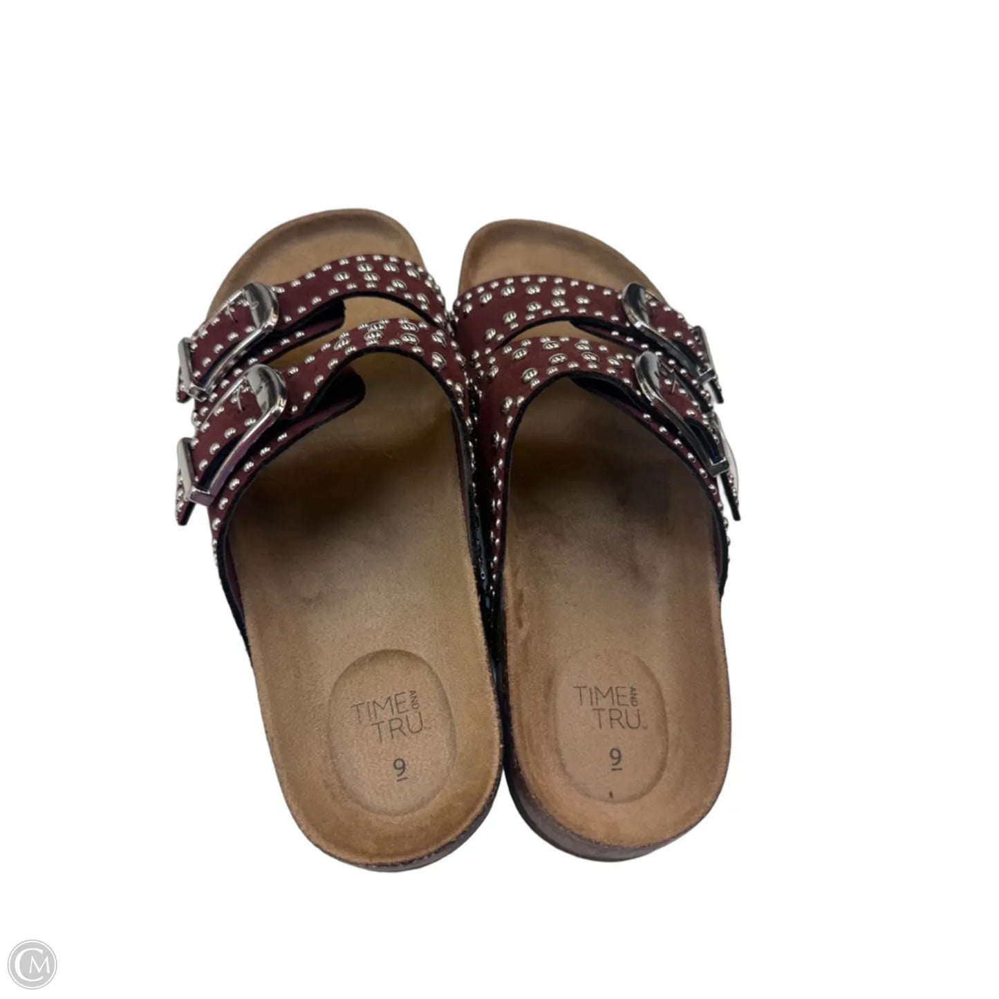 Sandals Flats By Time And Tru In Maroon, Size: 9