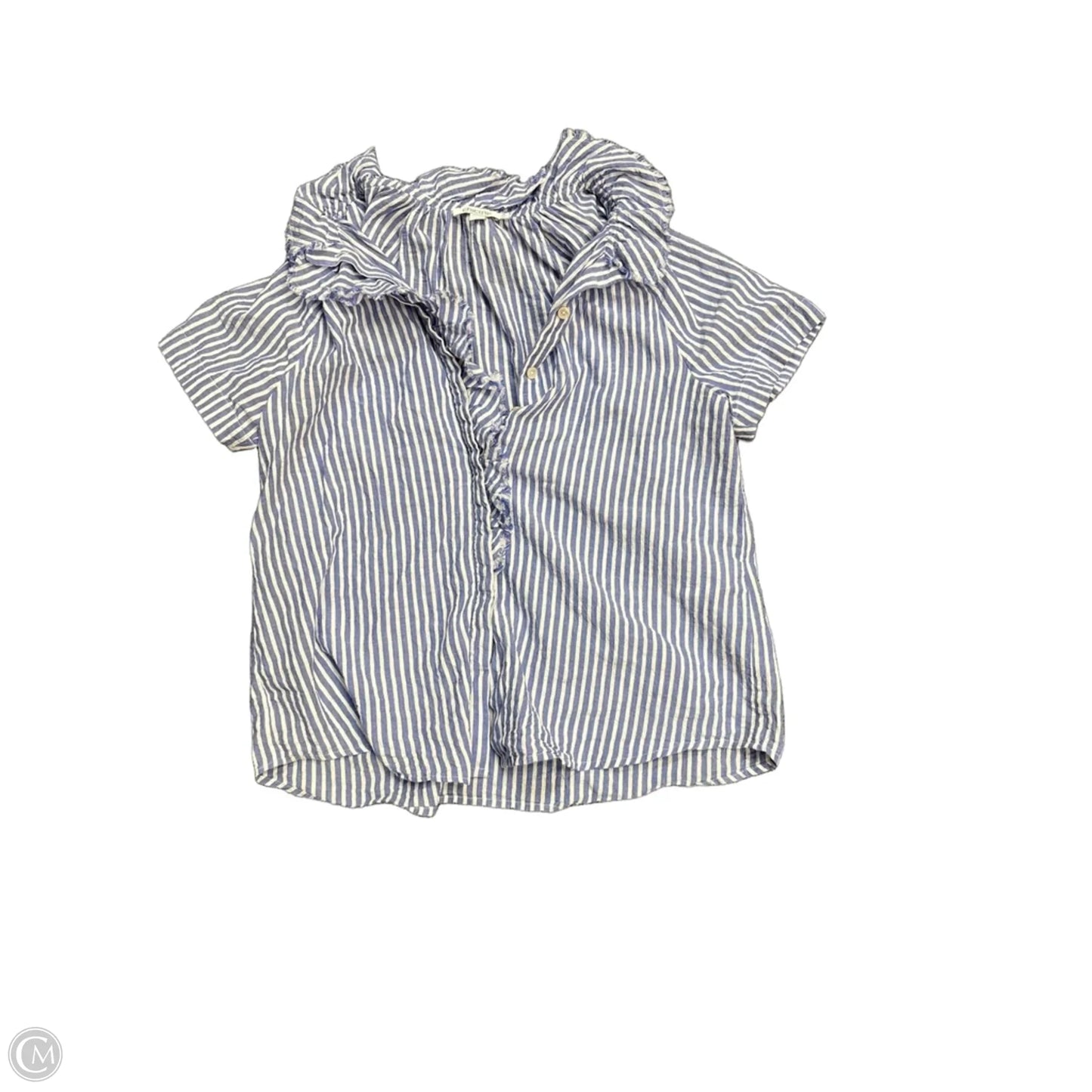 Blouse Short Sleeve By Chicos In Blue & White, Size: S