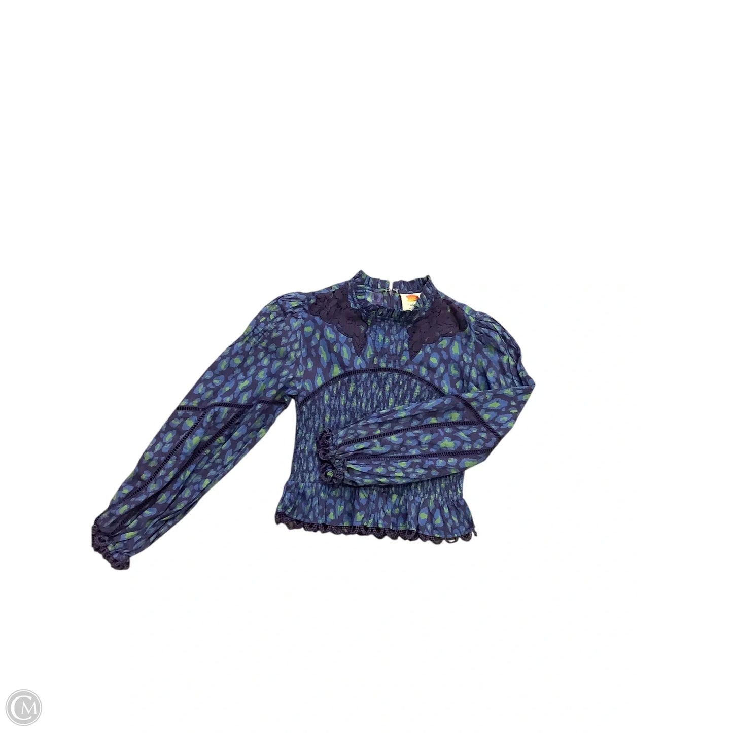 Blouse Long Sleeve By Farm Rio In Blue, Size: Xs