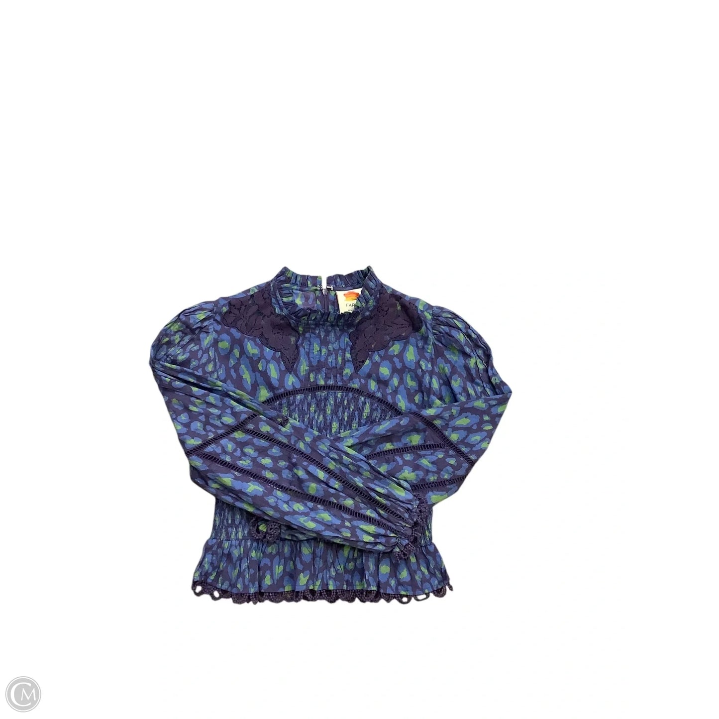Blouse Long Sleeve By Farm Rio In Blue, Size: Xs