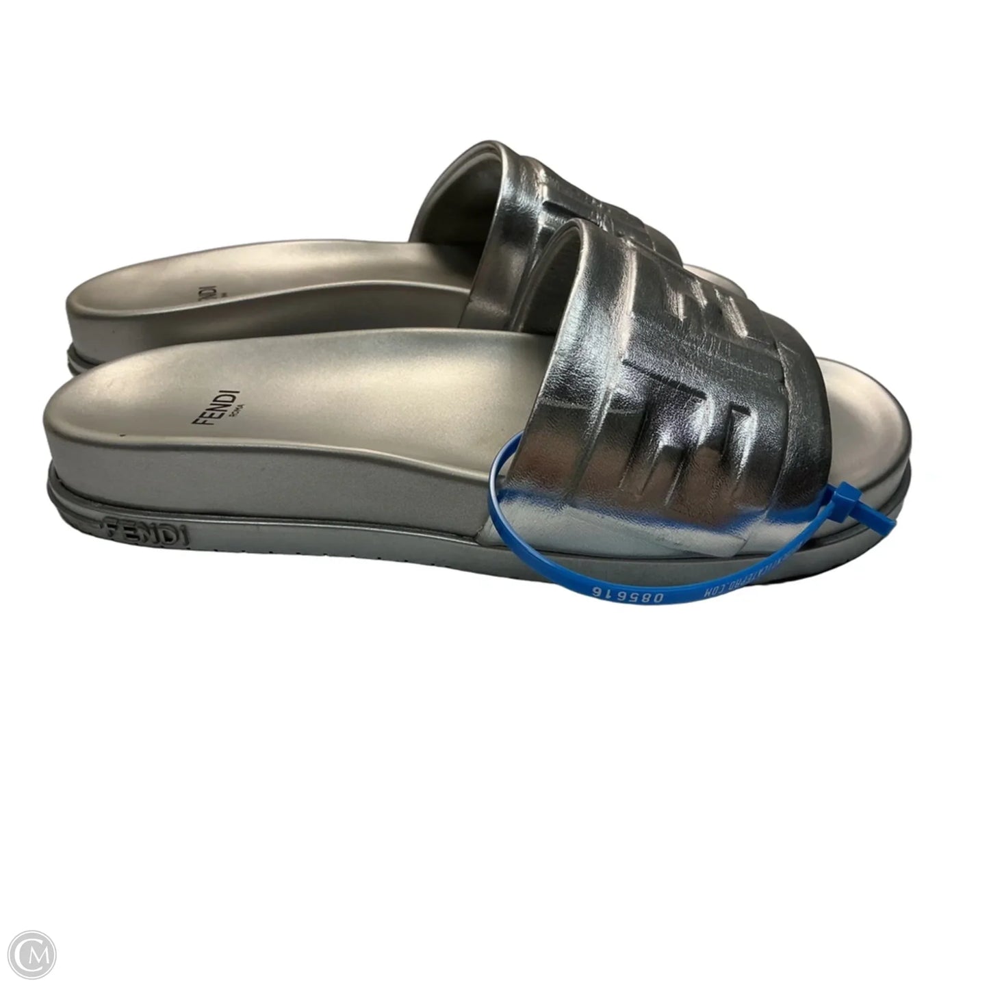 Sandals Luxury Designer By Fendi In Silver, Size: 6