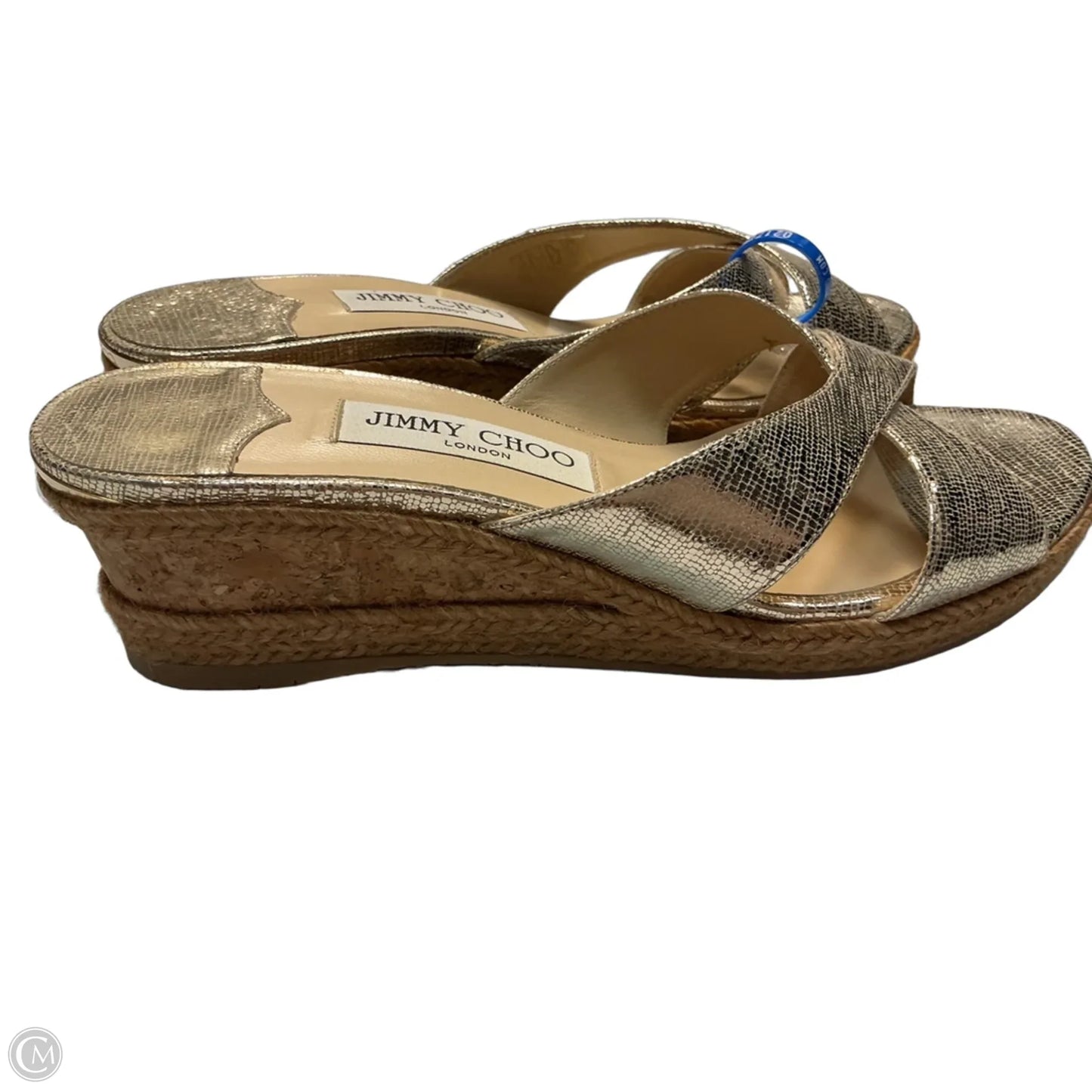 Sandals Luxury Designer By Jimmy Choo In Gold, Size: 8