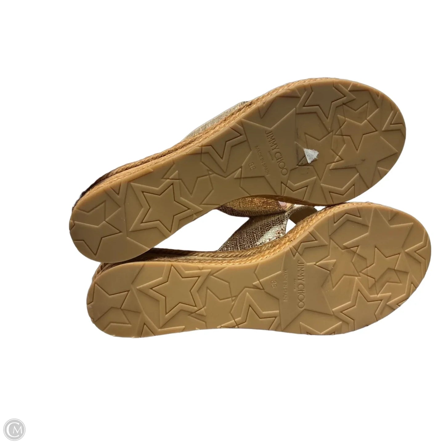 Sandals Luxury Designer By Jimmy Choo In Gold, Size: 8