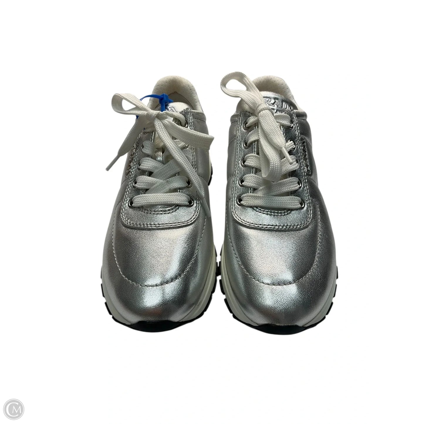 Shoes Luxury Designer By Prada In Silver, Size: 7.5