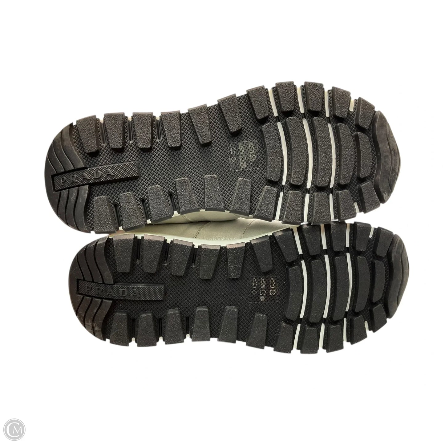 Shoes Luxury Designer By Prada In Silver, Size: 7.5