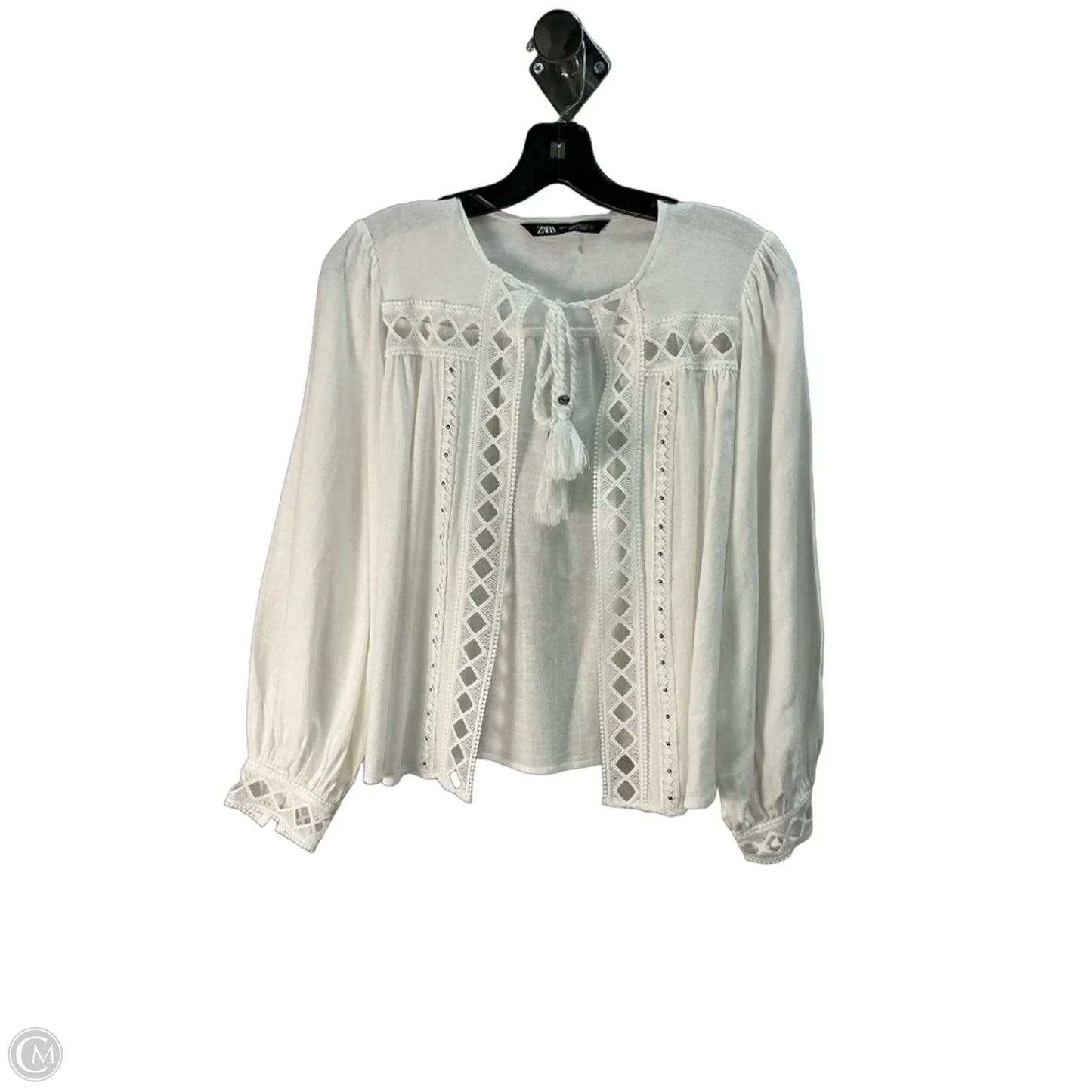 Top Long Sleeve By Zara In White, Size: S