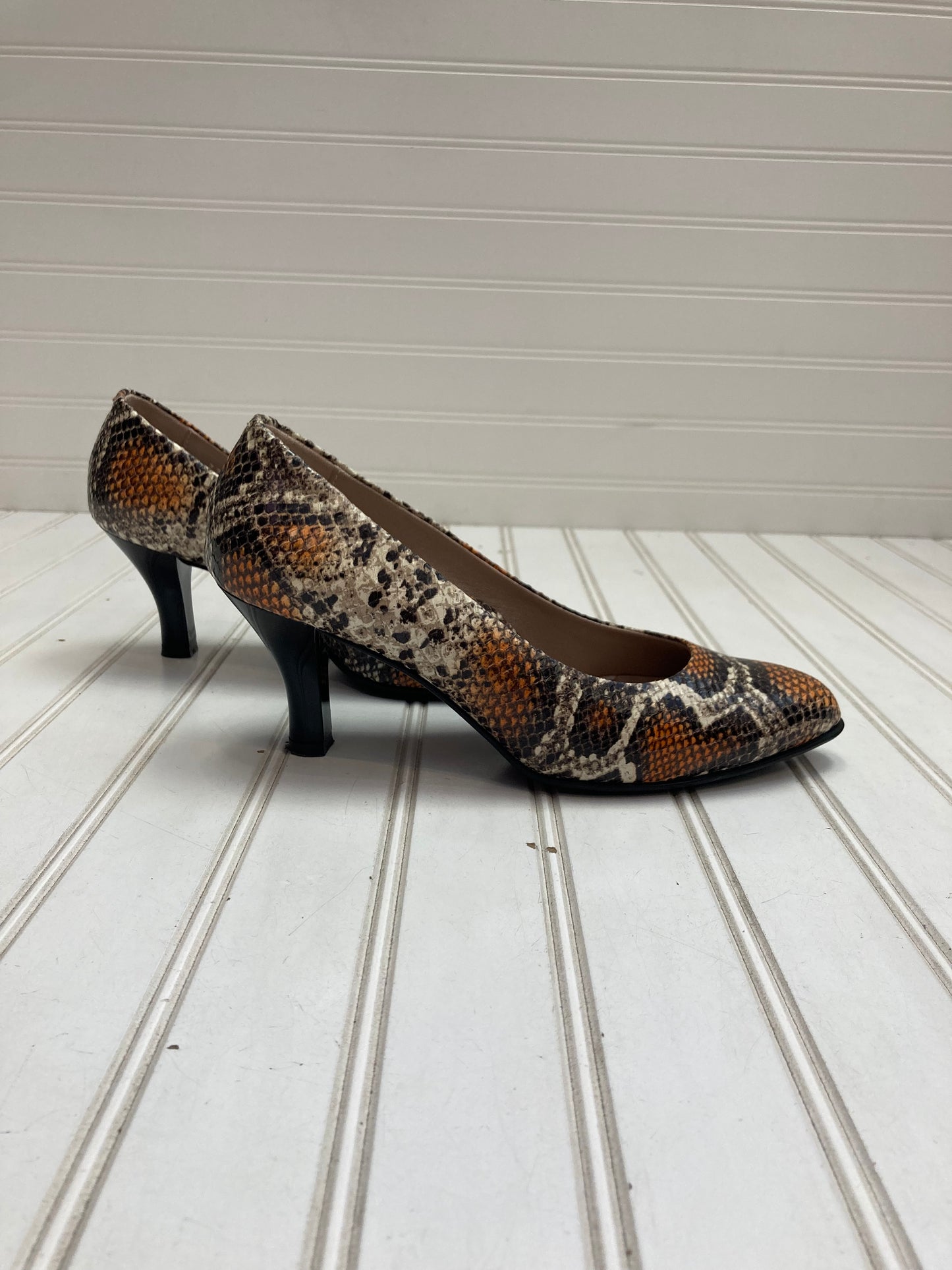 Snakeskin Print Shoes Heels Kitten BeautiFeel, Size 6.5