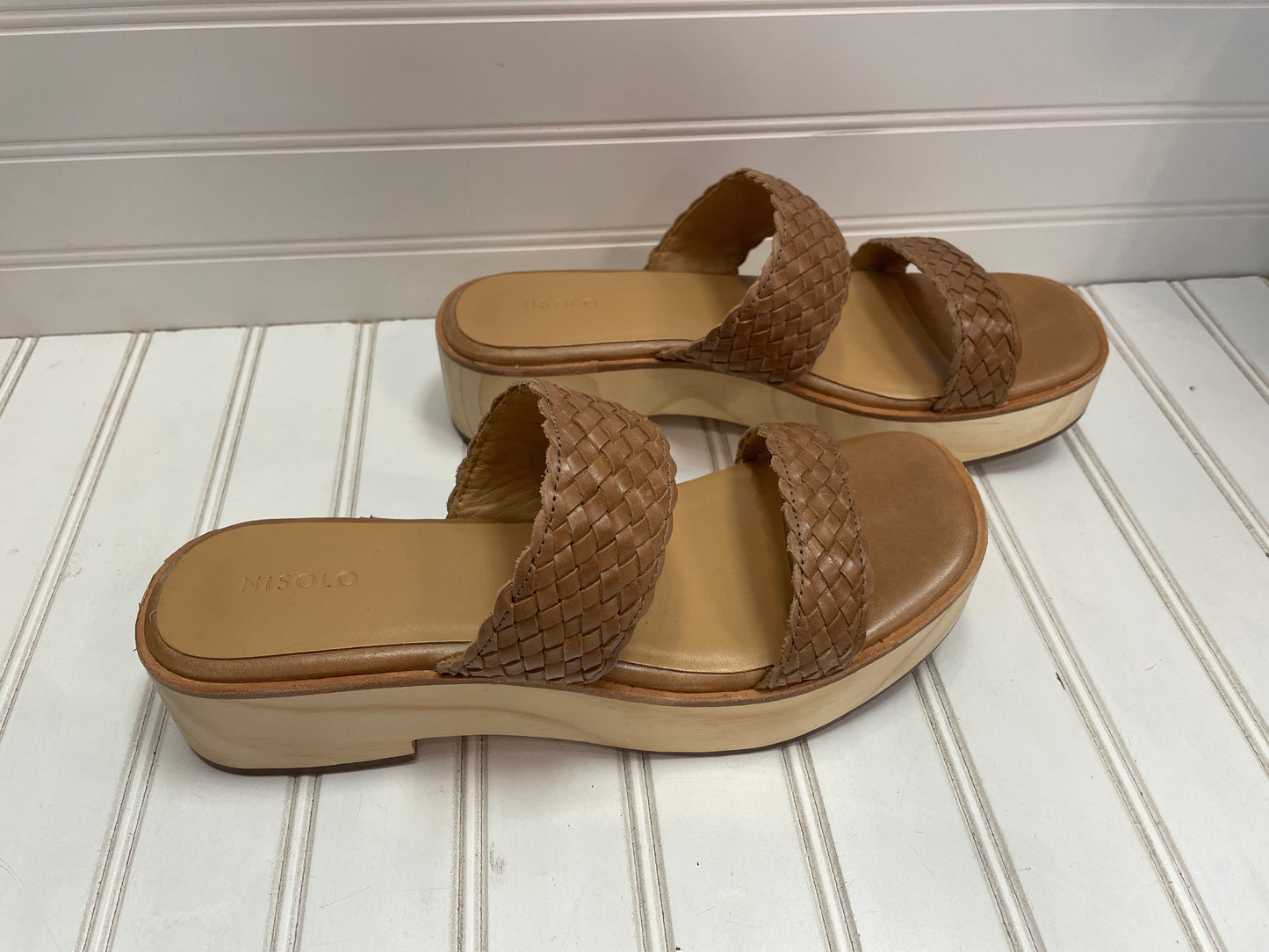 Tan Sandals Heels Platform Nisolo, Size 9