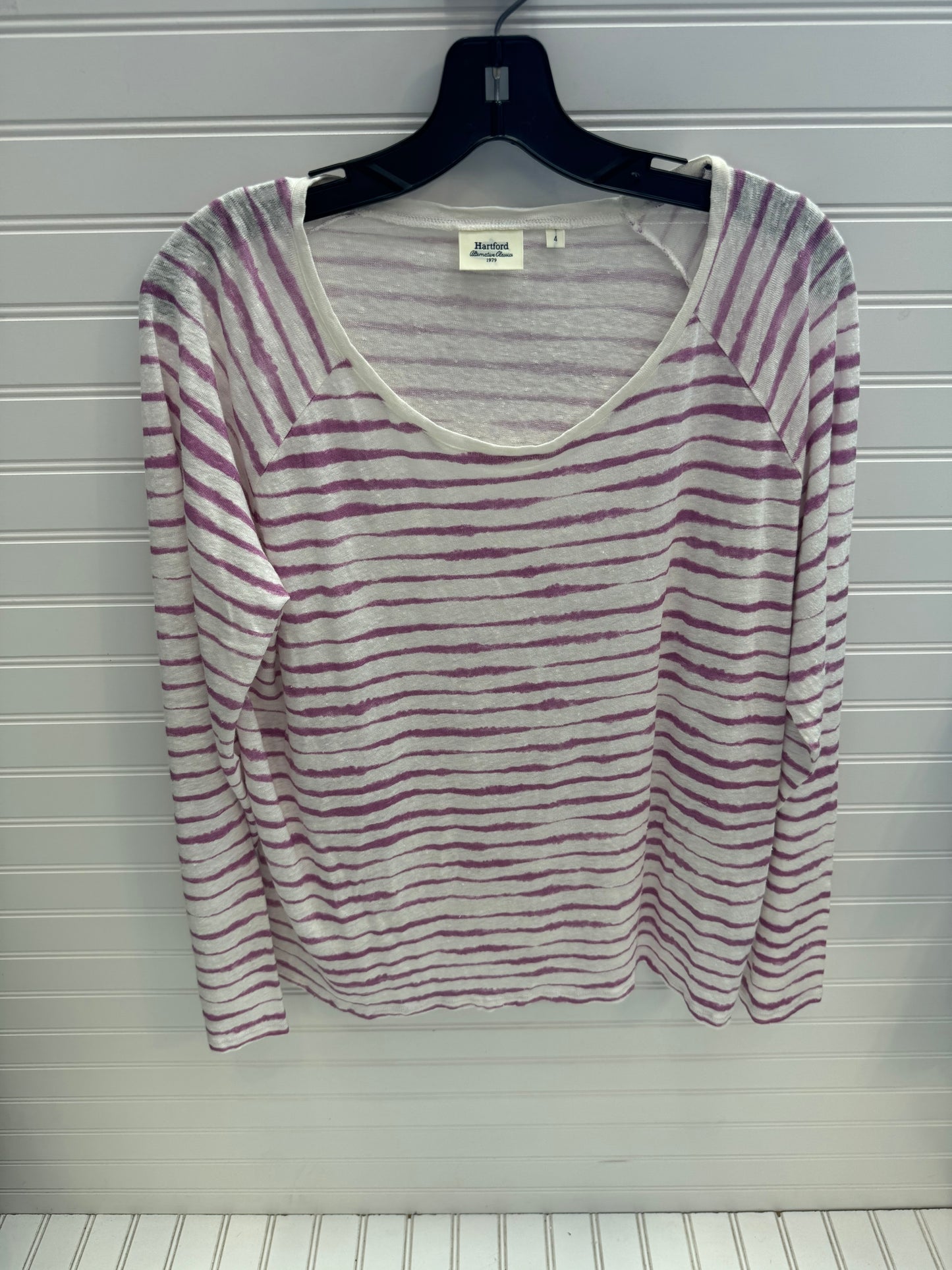 Top Long Sleeve By Hartford,  In Pink & White, Size: Xl