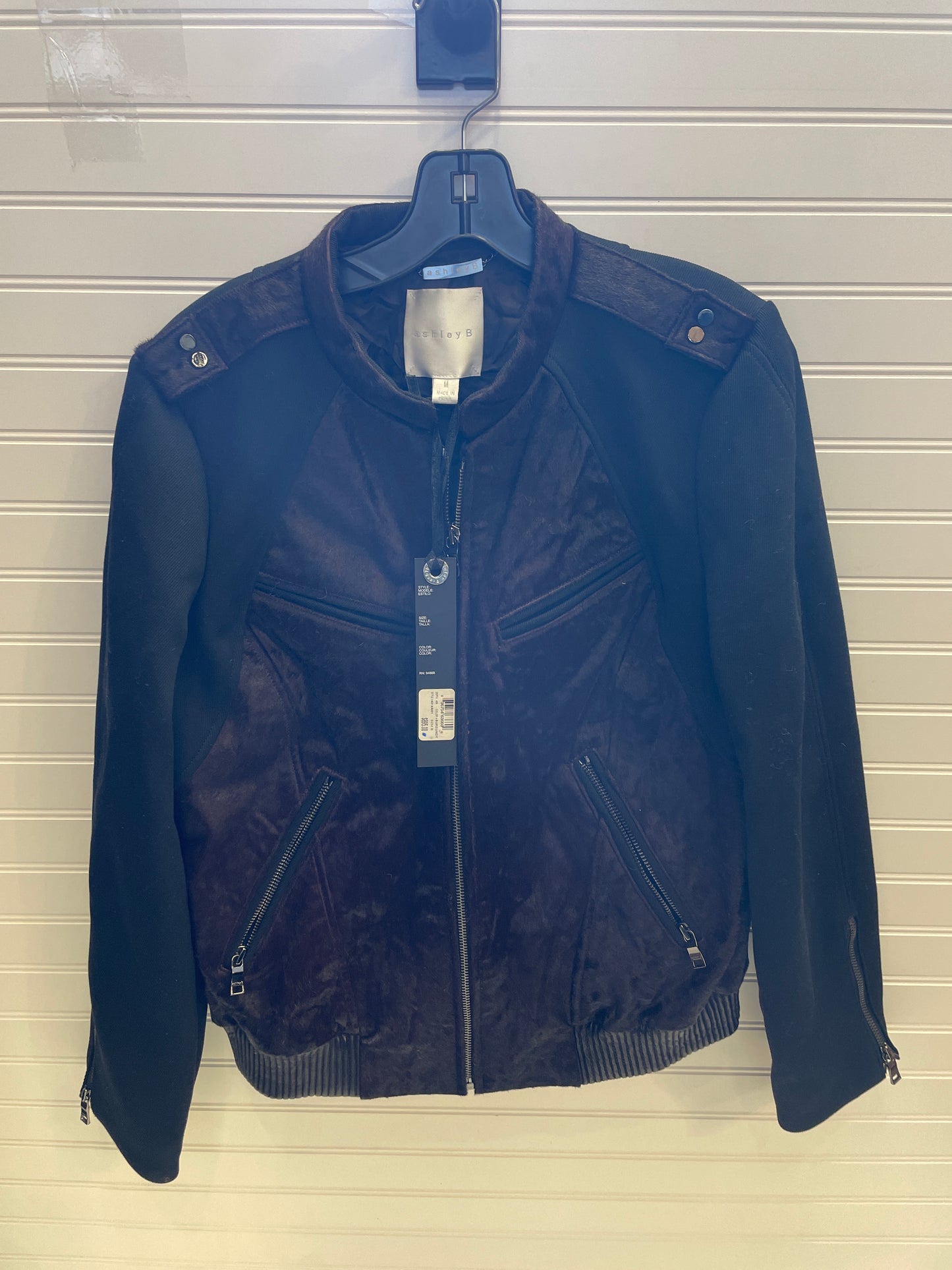 NEW! Jacket Leather By Ashley B  In Black & Brown, Size: M