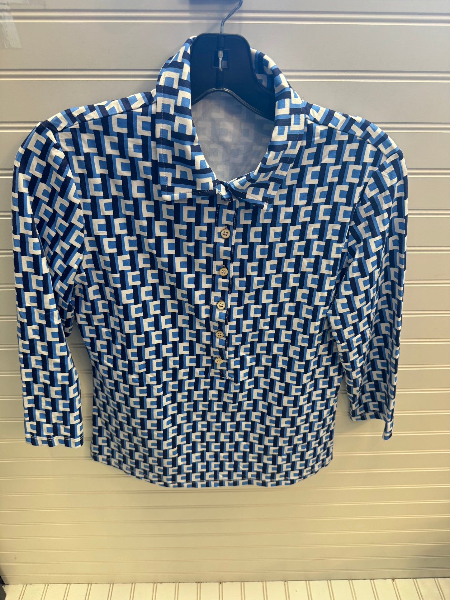 Top 3/4 Sleeve By J Mclaughlin In Blue & White, Size: S