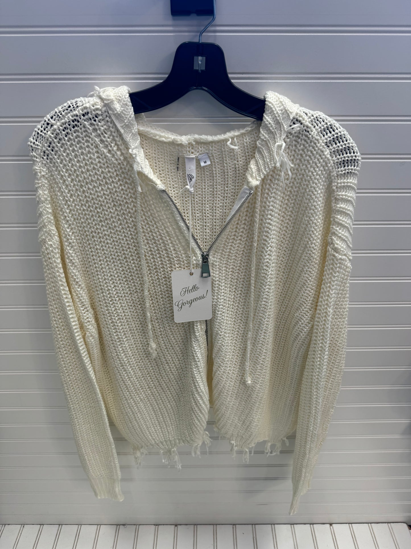 Sweater Cardigan By Elan In Ivory, Size: M