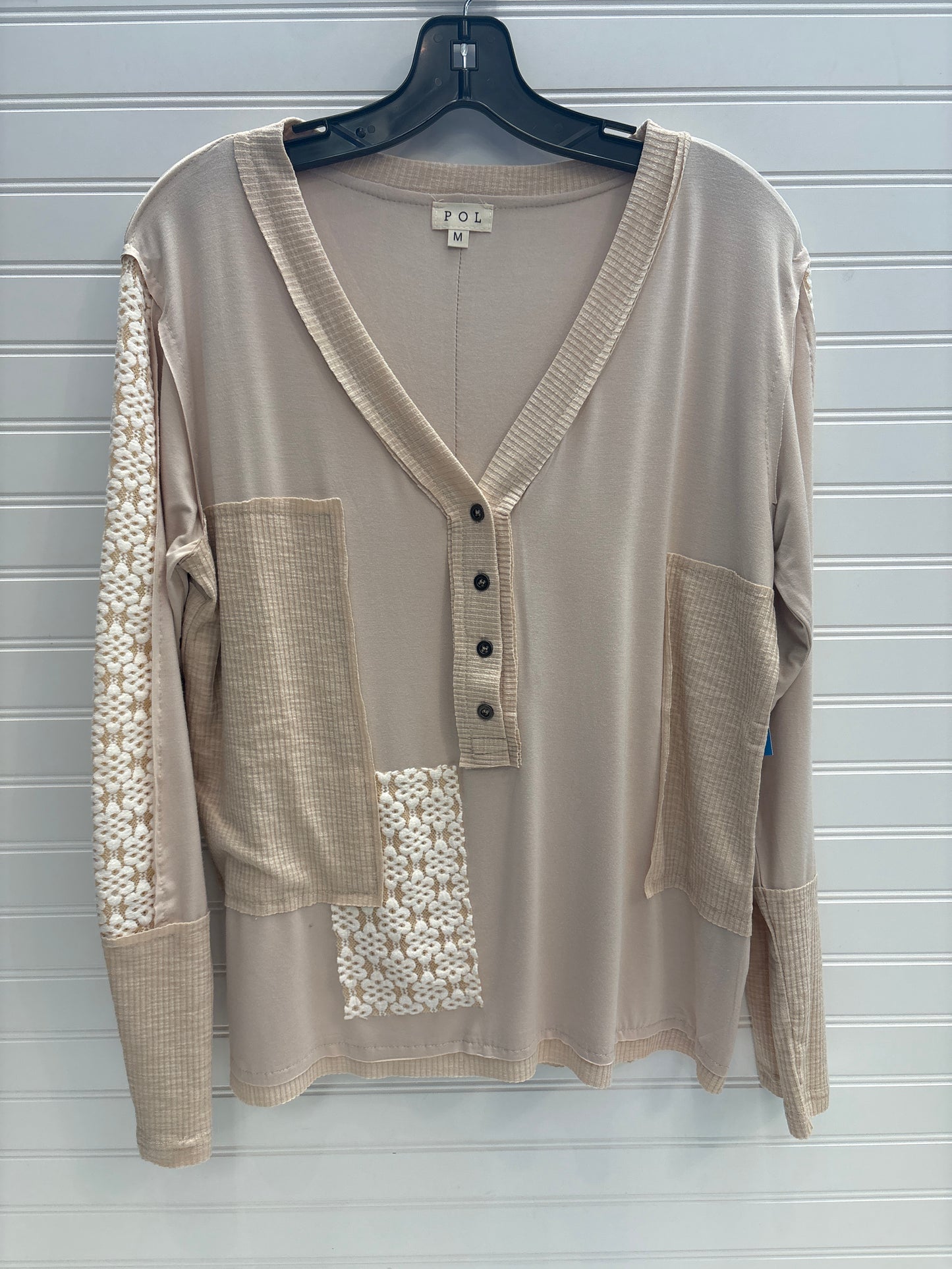 Top Long Sleeve By Pol In Beige, Size: M