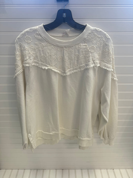 Top Long Sleeve Designer By Reverie In Ivory, Size: L