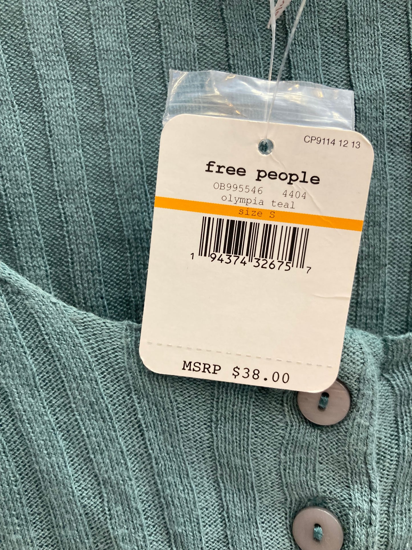 Green Top Short Sleeve Free People, Size S