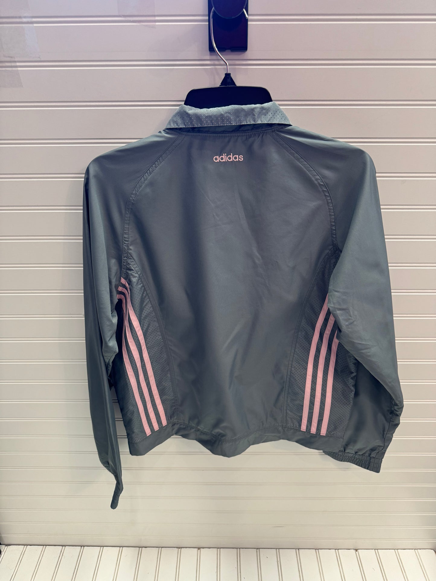 Jacket Windbreaker By Adidas In Grey & Pink, Size: M