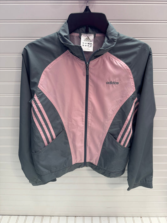 Jacket Windbreaker By Adidas In Grey & Pink, Size: M