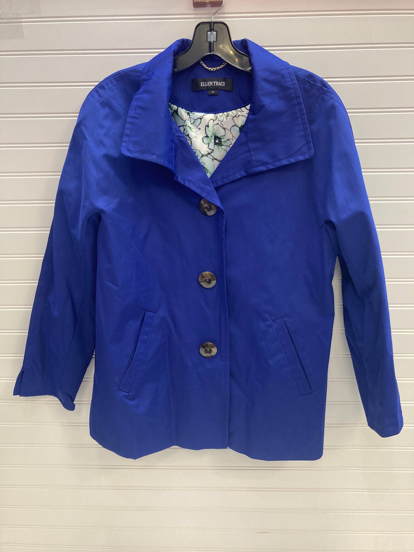 Jacket Windbreaker By Ellen Tracy In Blue, Size: Petite  M