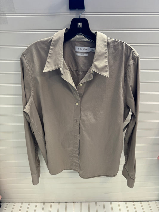 Blouse Long Sleeve By Calvin Klein In Tan, Size: L