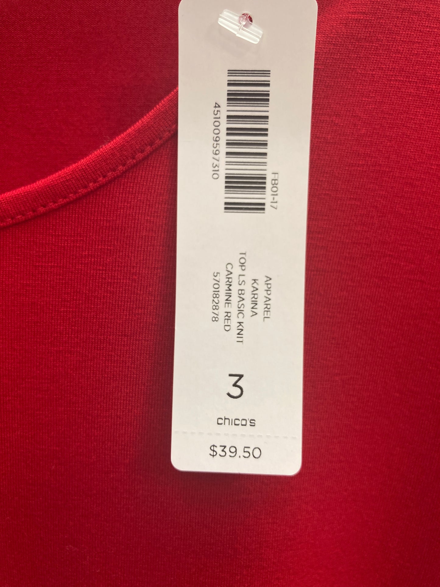 Top Long Sleeve By Chicos In Red, Size: Xl