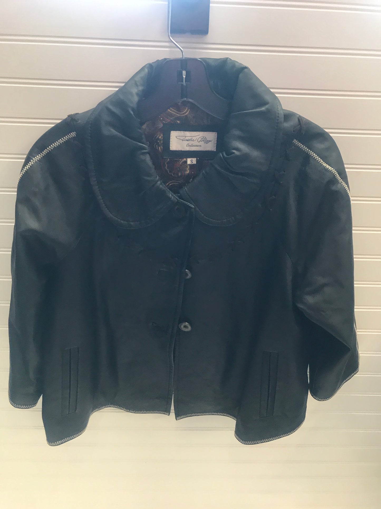 Jacket Leather By Tasha Polizza In Black & Cream, Size: S