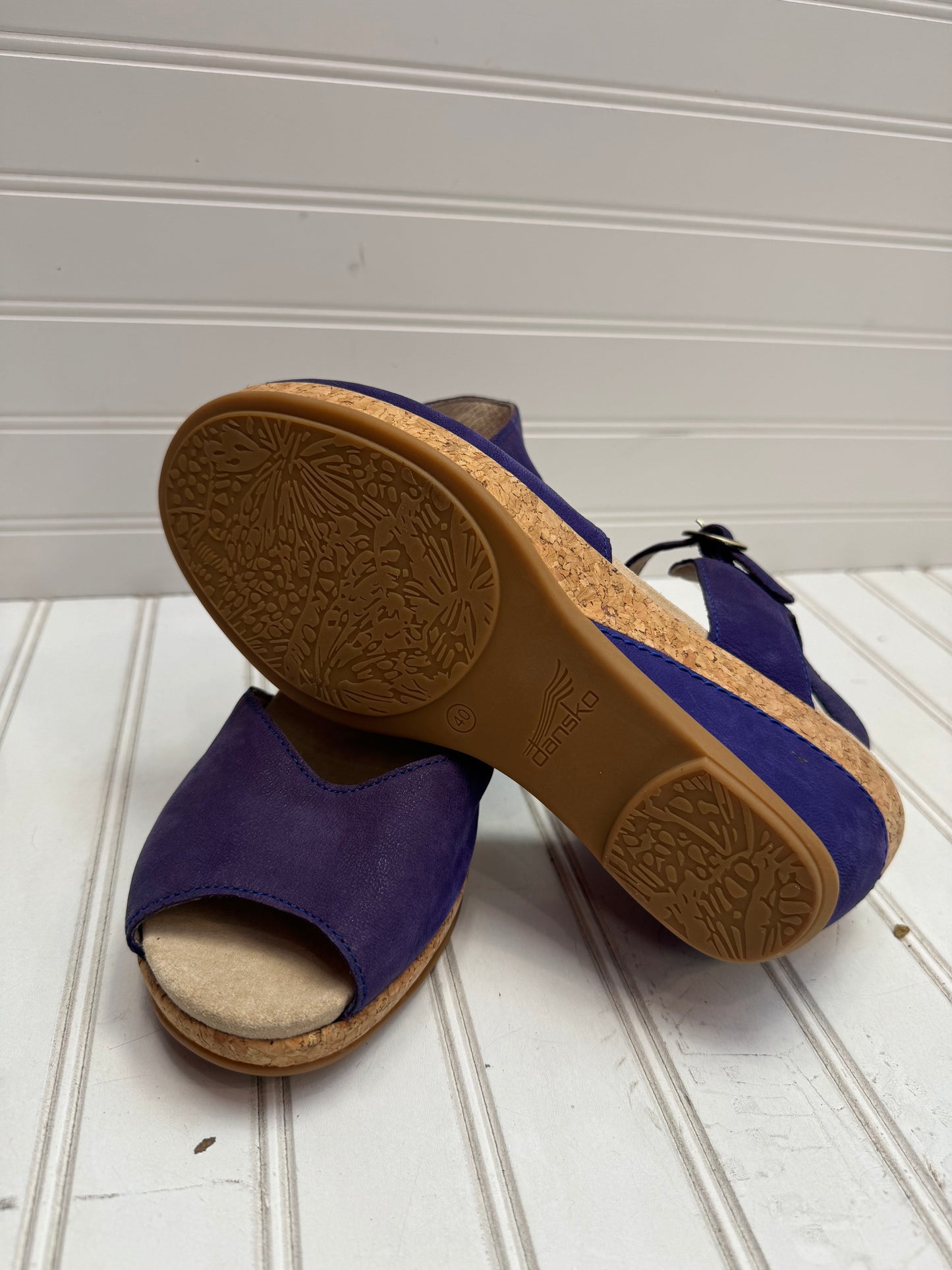 Sandals Heels Wedge By Dansko In Purple & Tan, Size: 10