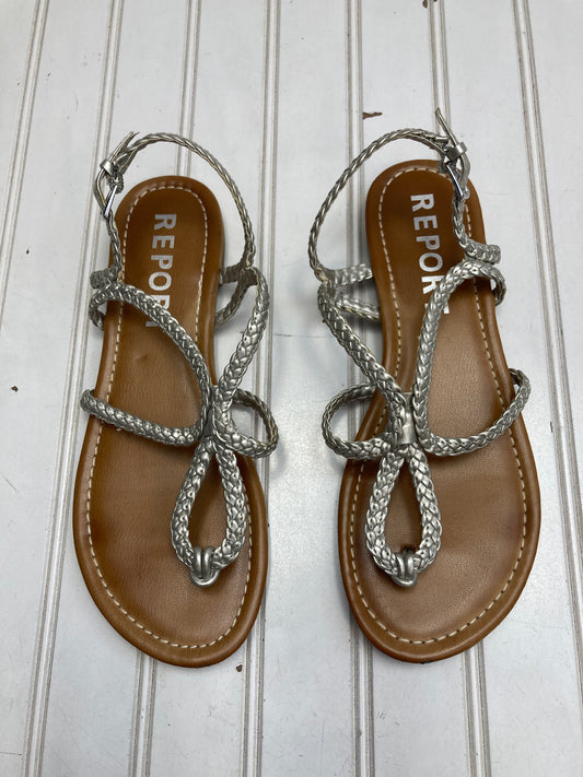 Sandals Flats By Report In Silver & Tan, Size: 8.5