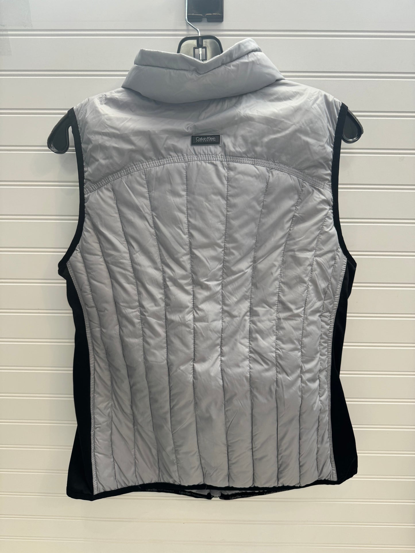 Vest Puffer & Quilted By Calvin Klein In Black & Grey, Size: L