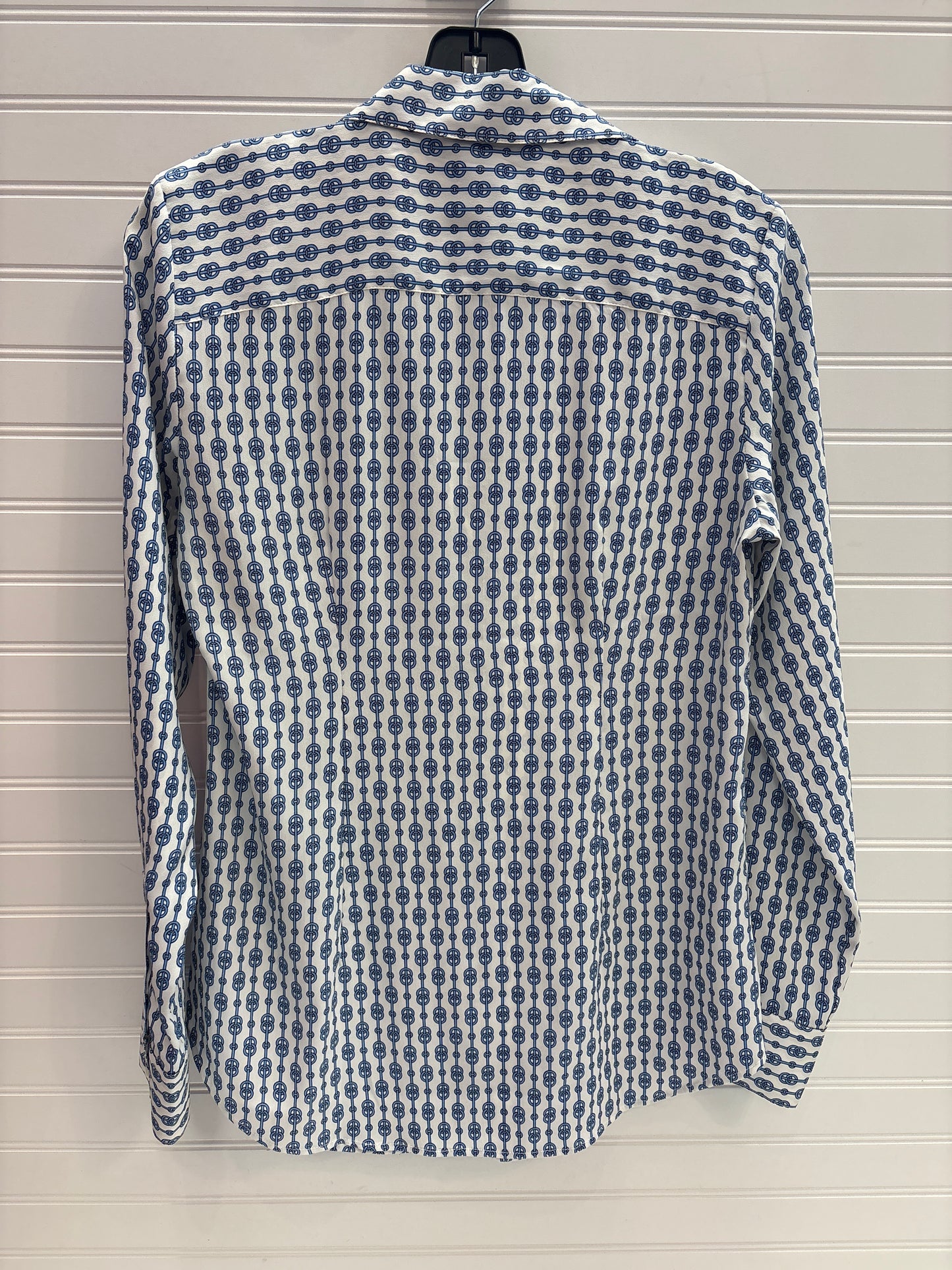 Blouse Long Sleeve By Ann Taylor In Blue & White, Size: 4