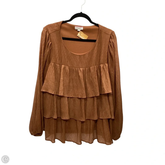 Top Long Sleeve By Andre Barreau In Brown, Size: 1x
