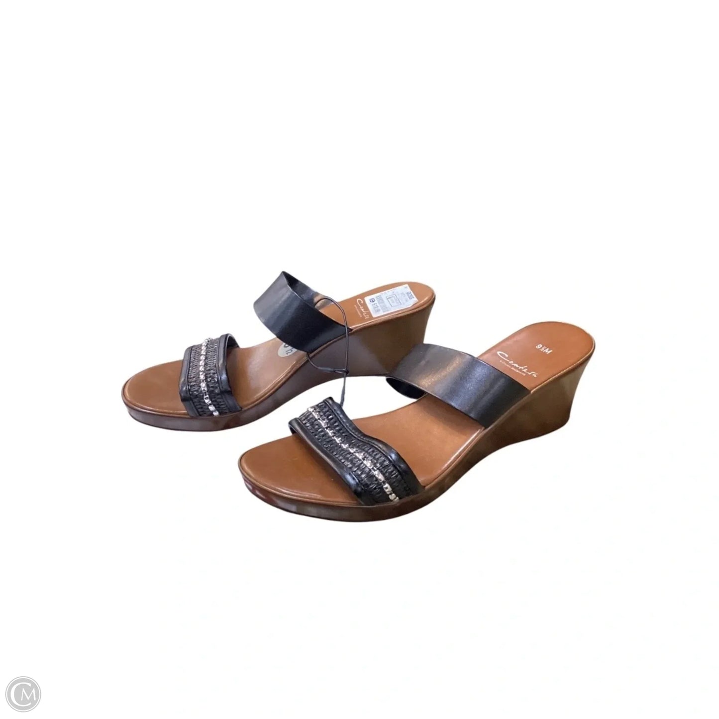Sandals Heels Wedge By Italian Shoemakers In Black, Size: 9.5