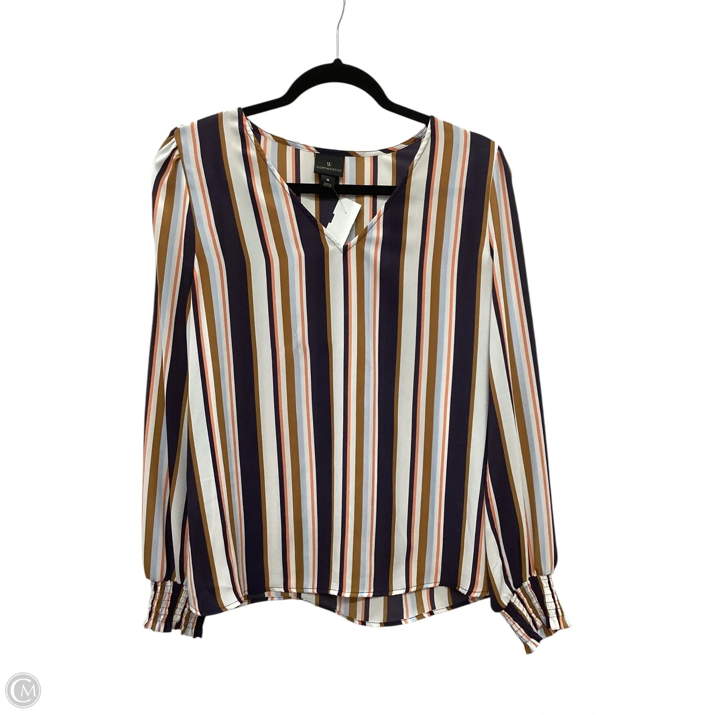 Top Long Sleeve By Worthington In Striped Pattern, Size: M