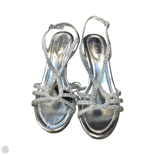 Sandals Heels Kitten By Unlisted In Silver, Size: 8.5