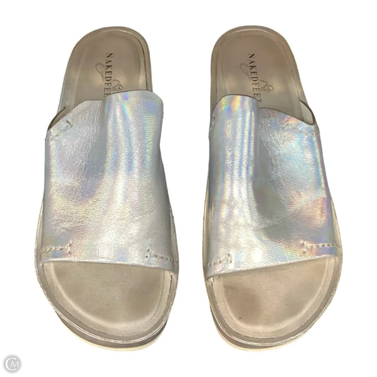 Sandals Heels Platform By Clothes Mentor In Silver, Size: 7.5