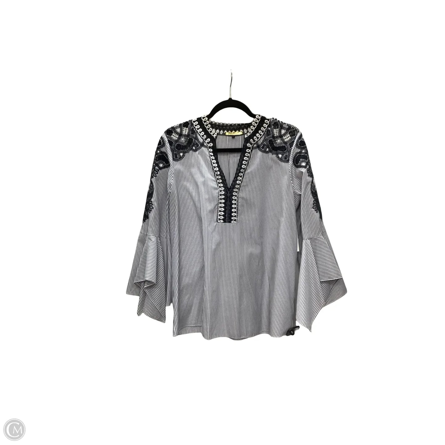 Designer Blouse 3/4 Sleeve By Kobi Halpern In Striped Pattern, Size: L