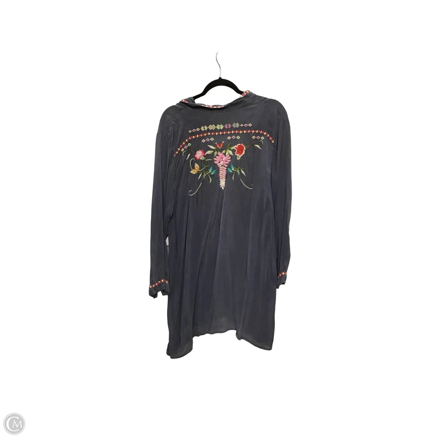 Designer Blouse 3/4 Sleeve By Johnny Was In Grey, Size: 1x