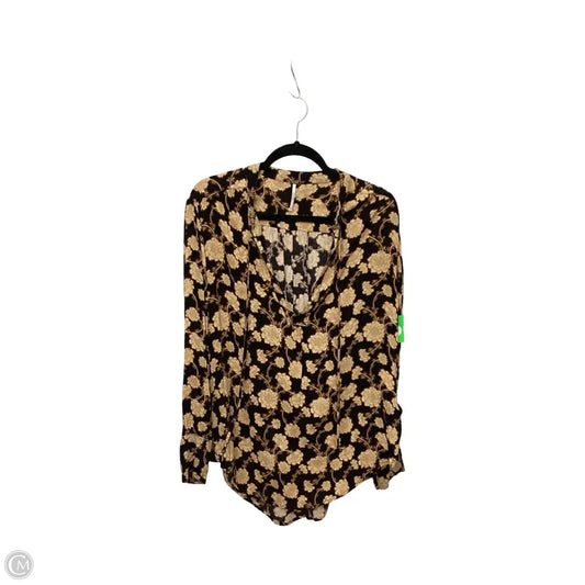 Blouse Long Sleeve By Free People In Black & Brown, Size: Sp