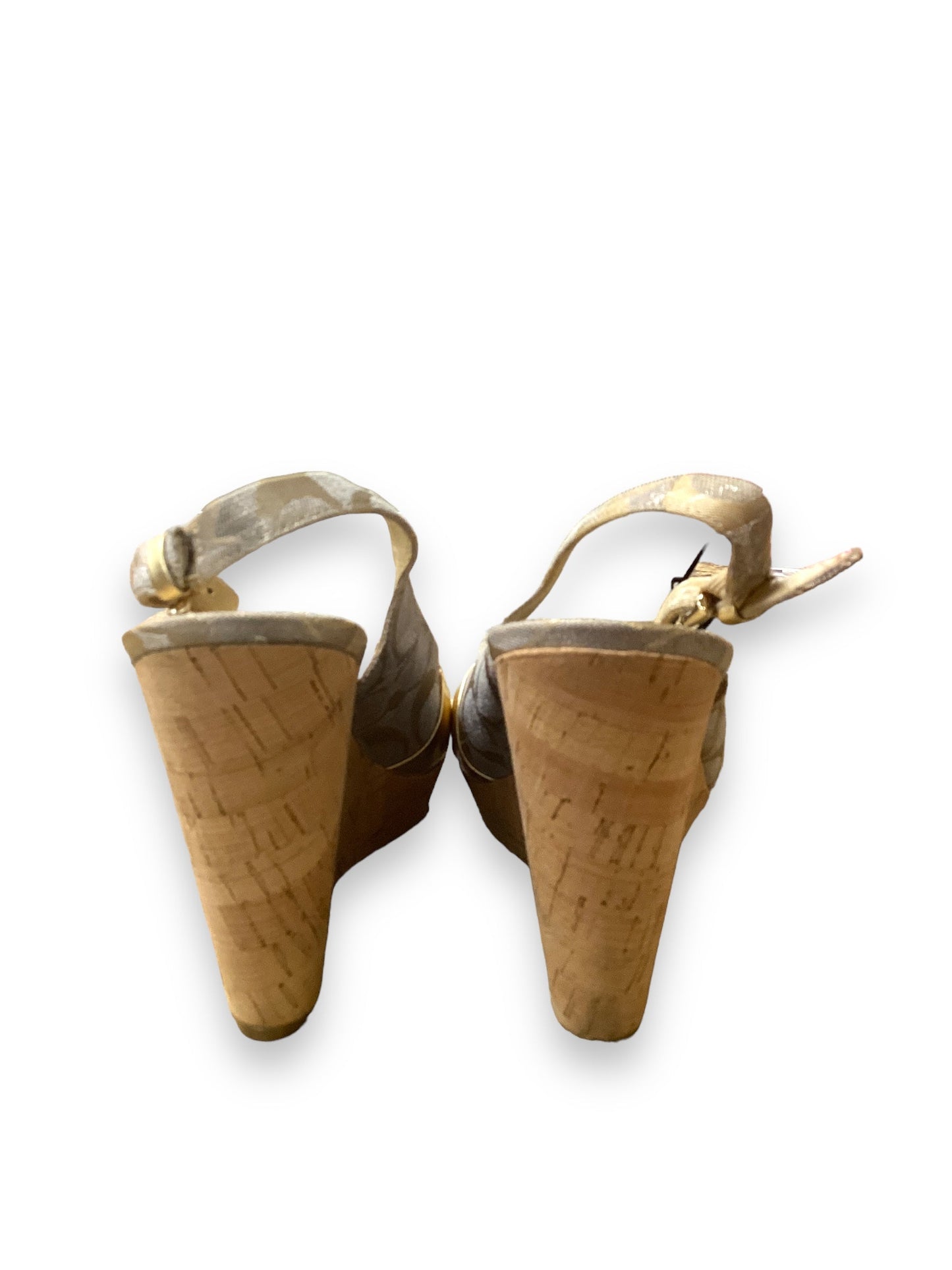 Gold & Silver Sandals Heels Wedge Coach, Size 8.5