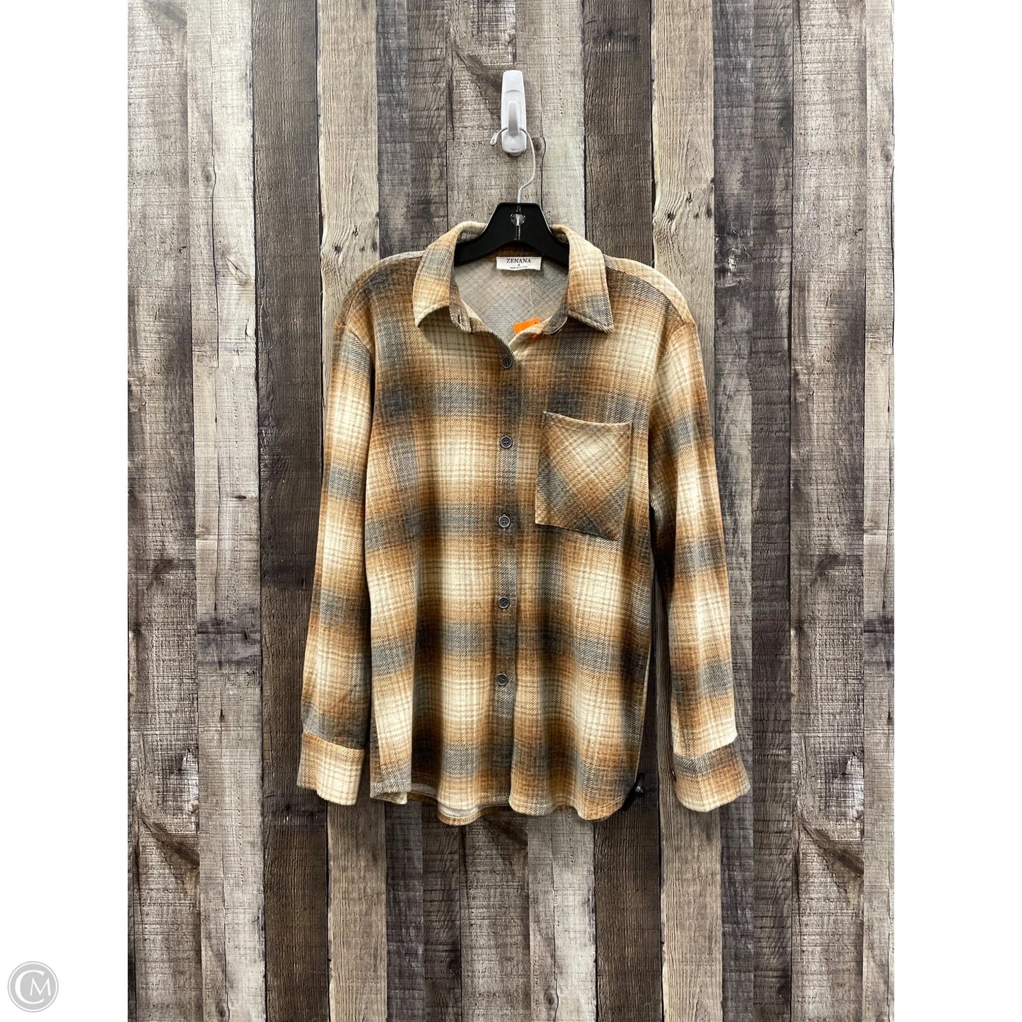 Top Long Sleeve By Zenana In Plaid Pattern, Size: S
