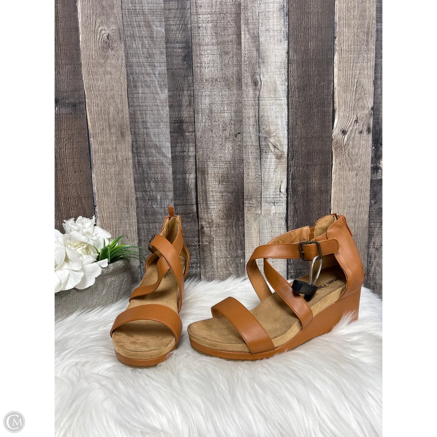 Sandals Heels Wedge By Cme In Brown, Size: 8.5
