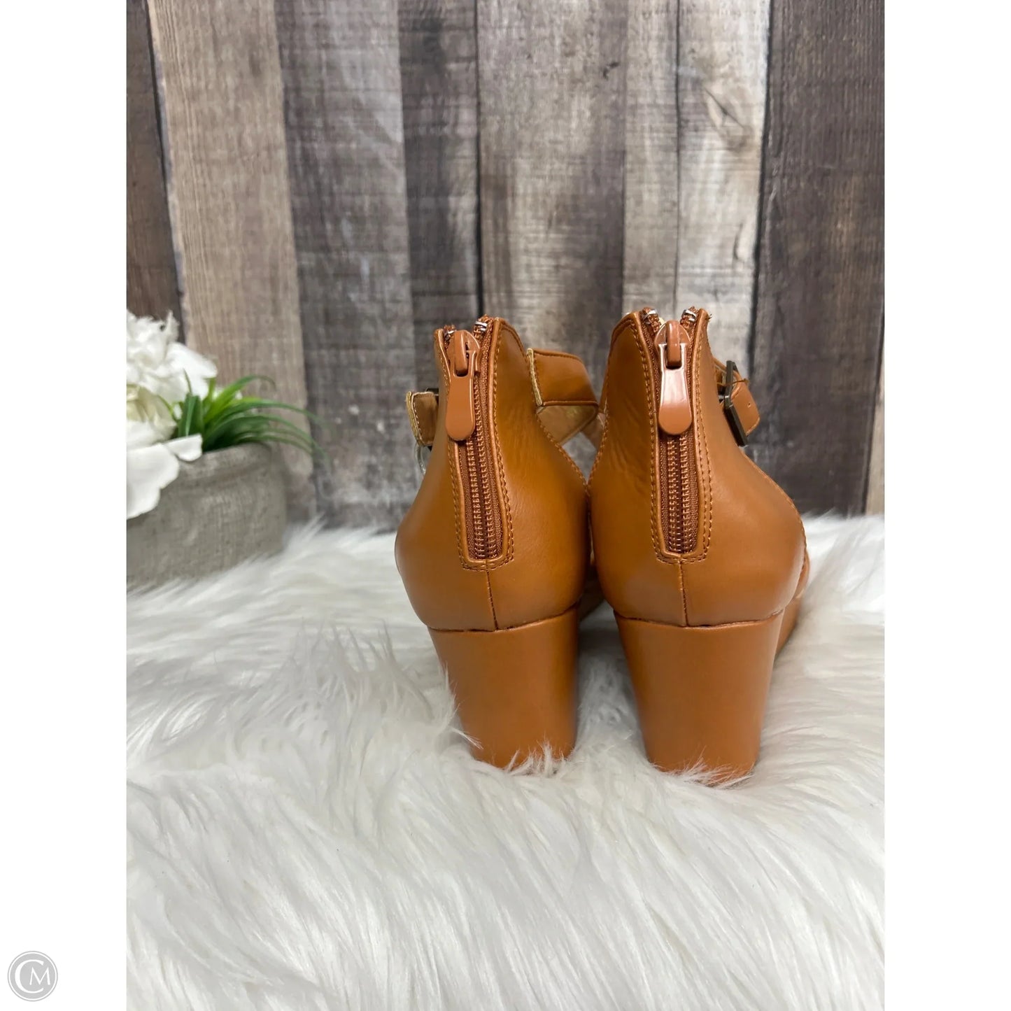 Sandals Heels Wedge By Cme In Brown, Size: 8.5