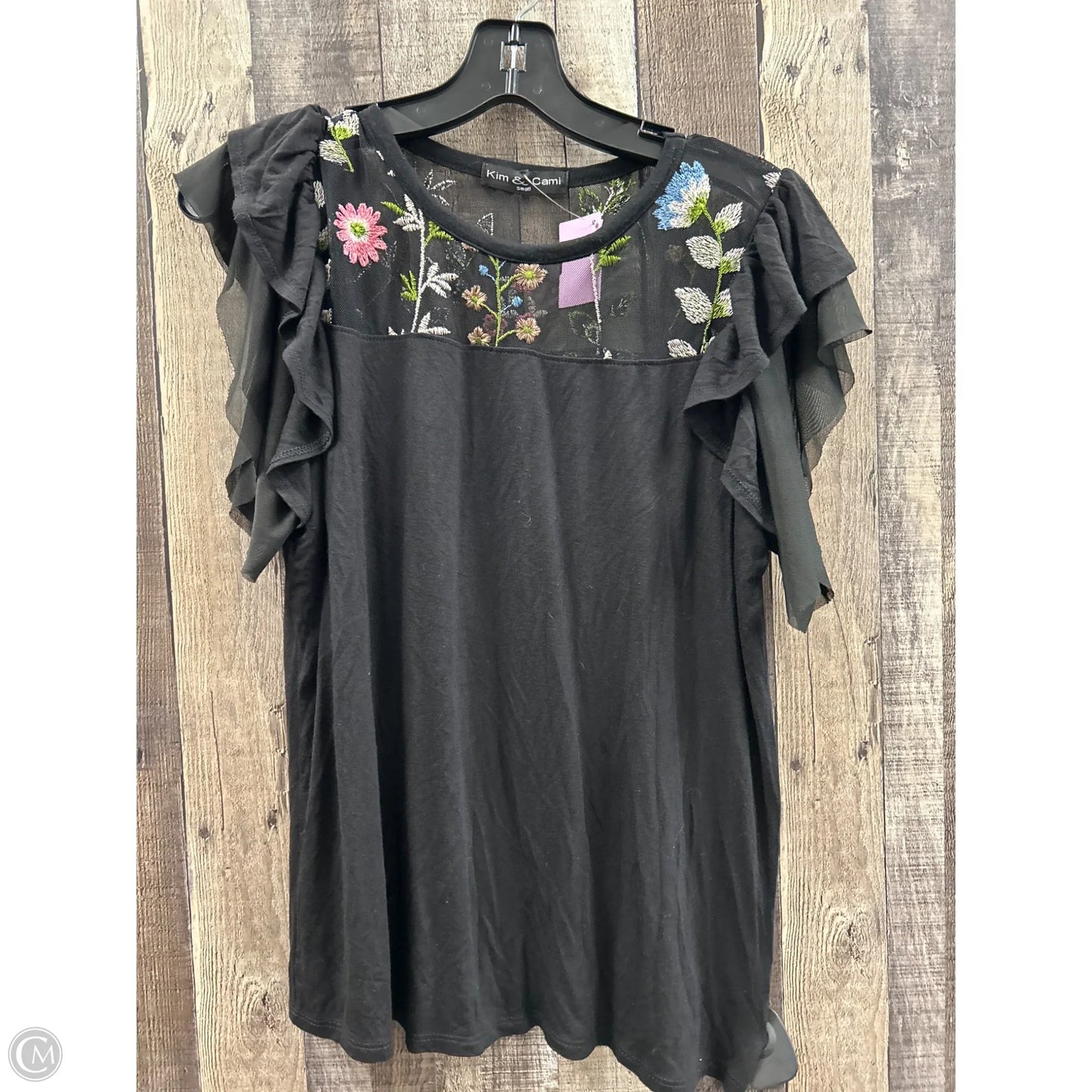 Top Short Sleeve By Kim & Cami In Black, Size: S